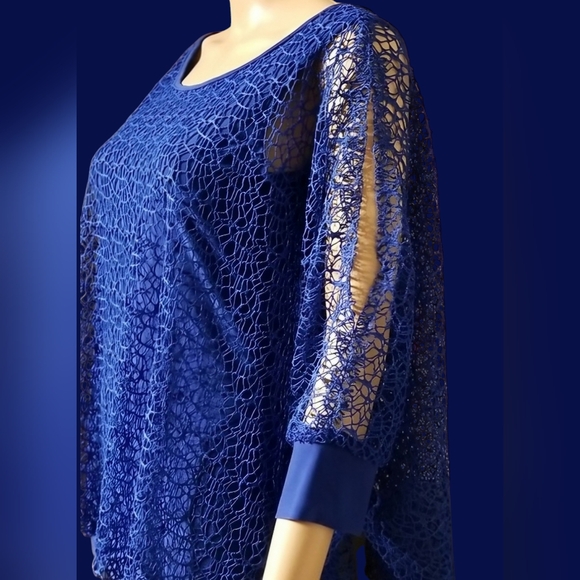 Cartise Dressy Lace Overlay Eveningwear Date Night Top / Size M / Blue - Picture 8 of 17